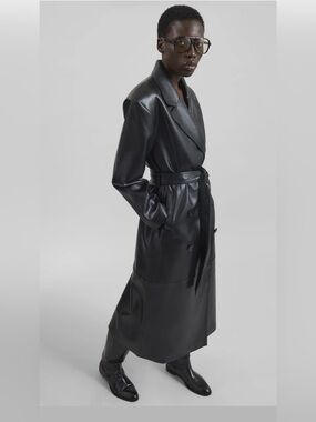 NWT!! The Frankie Shop Tina Faux Leather Trench XXS in Black